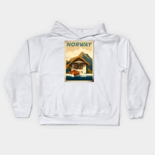 Norway Coastline Vintage Travel Art Poster Kids Hoodie